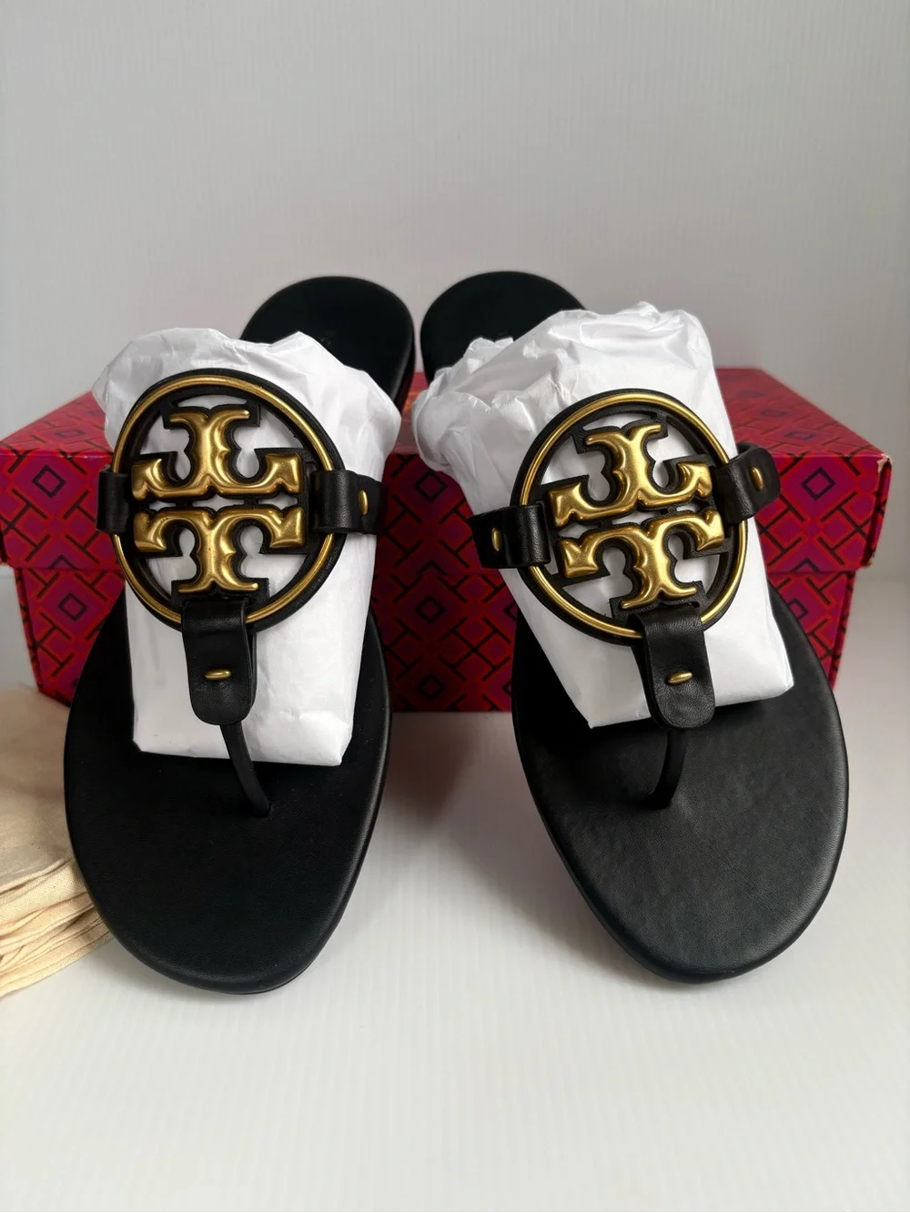 Tory Burch Miller Sandal Size7 M  Perfect Black /Gold Hardware New
